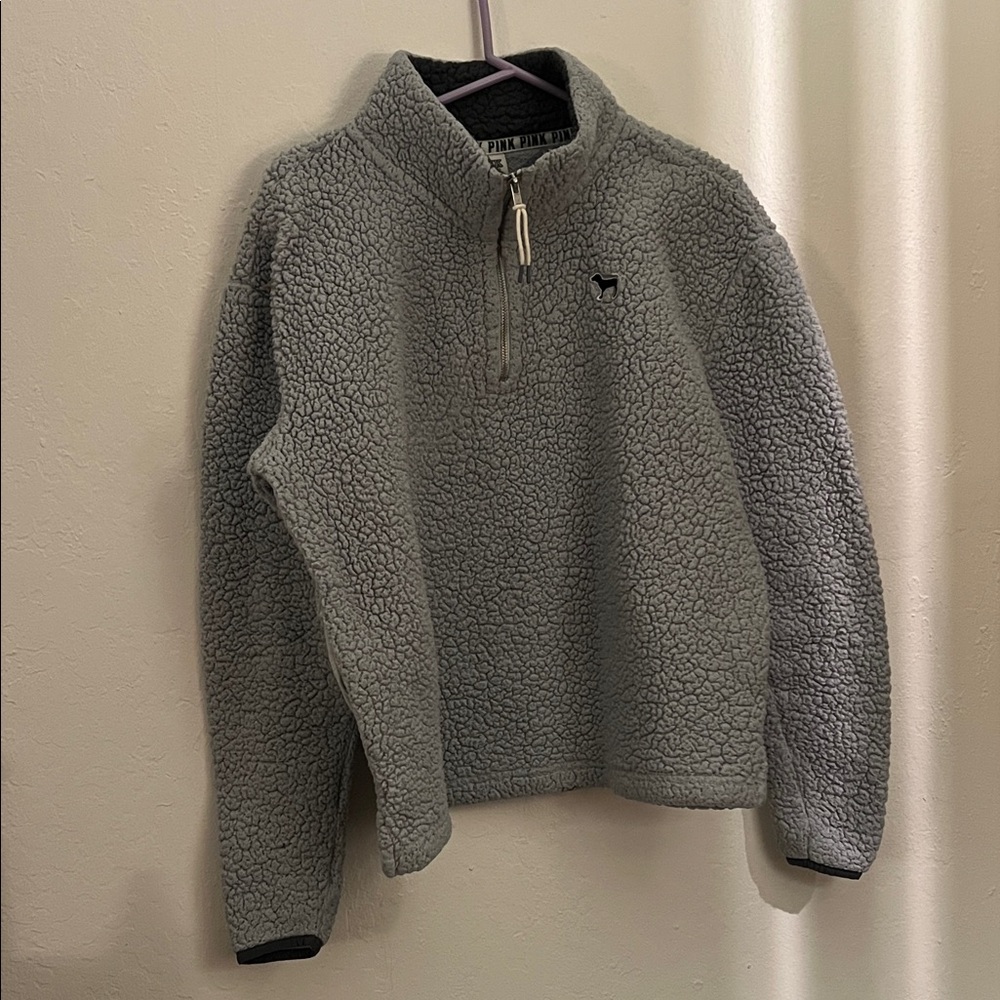 PINK Victoria’s Secret Teddy Bear Blue Quarter Zip Sherpa Jacket